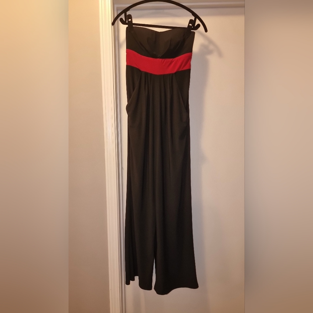 Black with Red Strapless Jumpsuit